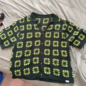Green Crochet Button-Up Shirt